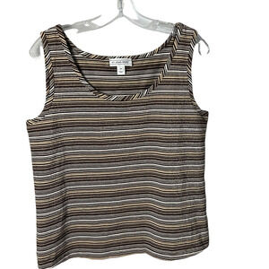 St John Sport Brown Metallic Striped Tank Sleeveless Top Medium